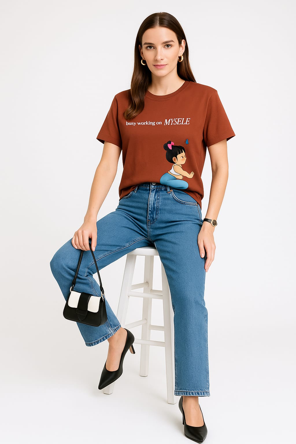 Rust Relaxed Fit Graphic T-Shirt – "Busy Working on Myself"