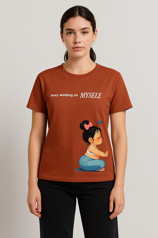Rust Relaxed Fit Graphic T-Shirt – "Busy Working on Myself"